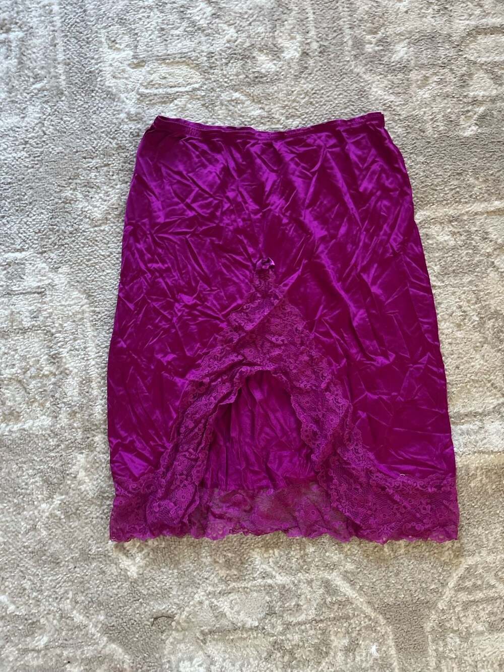 Kayser Slip Skirt Size Small Magenta Satin Lace Trim Vintage